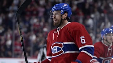 Oct 29, 2016; Montreal, Quebec, CAN; Montreal Canadiens defenseman Shea Weber (6) reacts after scoring a goal against the Toronto Maple Leafs during the third period at the Bell Centre. Mandatory Credit: Eric Bolte-USA TODAY Sports