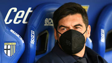 PARMA, ITALY - MARCH 14: Paulo Fonseca, Head Coach of Roma is seen wearing a face mask prior to the Serie A match between Parma Calcio and AS Roma at Stadio Ennio Tardini on March 14, 2021 in Parma, Italy. Sporting stadiums around Italy remain under strict restrictions due to the Coronavirus Pandemic as Government social distancing laws prohibit fans inside venues resulting in games being played behind closed doors. (Photo by Alessandro Sabattini/Getty Images)