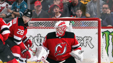 NEWARK, NEW JERSEY - FEBRUARY 20: Mackenzie Blackwood #29 of the New Jersey Devils skates against the San Jose Sharks at the Prudential Center on February 20, 2020 in Newark, New Jersey. The Devils defeated the Sharks 2-1. (Photo by Bruce Bennett/Getty Images)