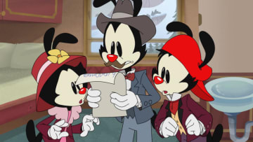 Animaniacs -- Theyre back! The Warner brothers, Yakko and Wakko, and the Warner sister Dot, have a great time wreaking havoc and mayhem in the lives of everyone they meet.  After returning to their beloved home, the Warner Bros. water tower, the siblings waste no time in causing chaos and comic confusion as they run loose through the studio, turning the world into their personal playground. Joining Yakko, Wakko and Dot, fan-favorite characters Pinky and the Brain also return to continue their quest for world domination. (Photo Courtesy of Courtesy Amblin Television/Warner Bros. Animation)
