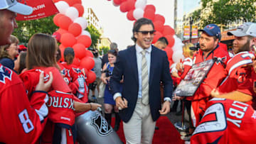 WASHINGTON, DC - OCTOBER 3: T.J. Oshie #77 of the Washington Capitals walks the red carpet prior to action against the Boston Bruins at Capital One Arena. (Photo by Jonathan Newton / The Washington Post via Getty Images)