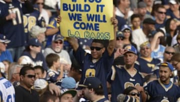 Nov 23, 2014; San Diego, CA, USA; A hopeful Rams fan pleads for a stadium in Los Angeles during the Rams