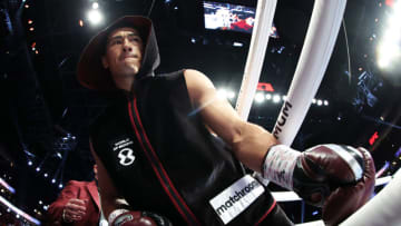 LAS VEGAS, NEVADA - MAY 07: Dmitry Bivol enters the ring before his WBA light heavyweight title fight against Canelo Alvarez at T-Mobile Arena on May 07, 2022 in Las Vegas, Nevada. (Photo by Al Bello/Getty Images)