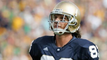 SOUTH BEND, IN - SEPTEMBER 17: Jeff Samardzija #83 of the Notre Dame Fighting Irish stands on the field during the game with the Michigan State Spartans on September 17, 2005 at Notre Dame Stadium in South Bend, Indiana. The Spartans defeated the Irish 44-41 in overtime. (Photo by Elsa/Getty Images)