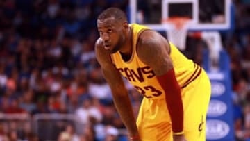Mar 18, 2016; Orlando, FL, USA; Cleveland Cavaliers forward LeBron James (23) looks on against the Orlando Magic during the second half at Amway Center. Cleveland Cavaliers defeated the Orlando Magic 109-103. Mandatory Credit: Kim Klement-USA TODAY Sports