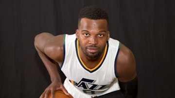 Sep 26, 2016; Salt Lake City, UT, USA; Utah Jazz guard Shelvin Mack (8) during Media Day at Zion Bank Basketball Center. Mandatory Credit: Russ Isabella-USA TODAY Sports