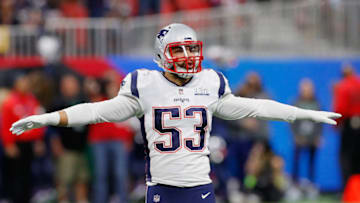 ATLANTA, GA - FEBRUARY 03: Kyle Van Noy #53 of the New England Patriots celebrates a play in the first half during Super Bowl LIII against the Los Angeles Rams at Mercedes-Benz Stadium on February 3, 2019 in Atlanta, Georgia. (Photo by Kevin C. Cox/Getty Images)