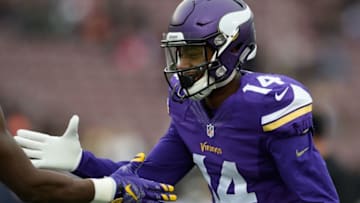 MINNEAPOLIS, MN - DECEMBER 20: Stefon Diggs #14 of the Minnesota Vikings greets a teammate before the game against the Chicago Bears on December 20, 2015 at TCF Bank Stadium in Minneapolis, Minnesota. (Photo by Hannah Foslien/Getty Images)