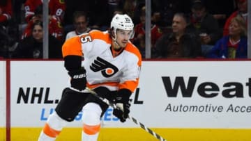 Oct 21, 2014; Chicago, IL, USA; Philadelphia Flyers defenseman Michael Del Zotto (15) during the third period at United Center. The Chicago Blackhawks defeat the Philadelphia Flyers 4-0. Mandatory Credit: Mike DiNovo-USA TODAY Sports