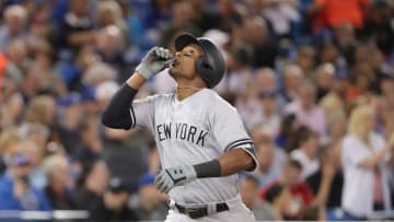 TORONTO, ON - JUNE 5: Miguel Andujar #41 of the New York Yankees celebrates after hitting a grand slam home run in the seventh inning during MLB game action against the Toronto Blue Jays at Rogers Centre on June 5, 2018 in Toronto, Canada. (Photo by Tom Szczerbowski/Getty Images)