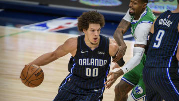 Jan 9, 2021; Dallas, Texas, USA; Orlando Magic forward Aaron Gordon (00) in action during the game between the Dallas Mavericks and the Orlando Magic at the American Airlines Center. Mandatory Credit: Jerome Miron-USA TODAY Sports