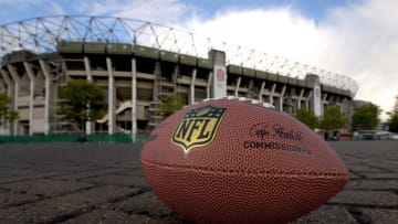Oct 1, 2016; London, United Kingdom; General view of NFL Wilson Duke football at Twickenham Stadium. The venue will play host to the NFL international Series game between the New York Giants and the Los Angeles Rams on Oct. 23, 2016. The Rams will play in International Series games in 2016, 2017 and 2018 as part of an agreement by Rams owner Stan Kroenke to move the franchise from St. Louis. Mandatory Credit: Kirby Lee-USA TODAY Sports