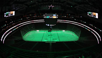 DALLAS, TEXAS - MARCH 07: Empty stands before fans enter the arena for a game between the Nashville Predators and the Dallas Stars at American Airlines Center on March 07, 2020 in Dallas, Texas. (Photo by Ronald Martinez/Getty Images)