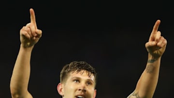 ROTTERDAM, NETHERLANDS - SEPTEMBER 13: John Stones of Manchester City celebrates scoring his sides fourth goal during the UEFA Champions League group F match between Feyenoord and Manchester City at Feijenoord Stadion on September 13, 2017 in Rotterdam, Netherlands. (Photo by Michael Steele/Getty Images)