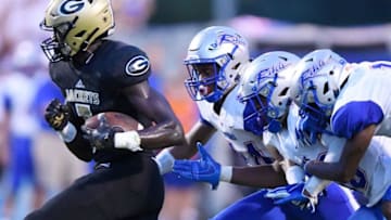 Jaleel Skinner, Texas Football.Greer’s Jaleel Skinner (5) picks up yards after a catch against Byrnes Friday, August 23, 2019, at Greer's Dooley Field.Greer Byrnes Football