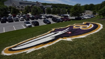 Jun 14, 2016; Baltimore, MD, USA; Baltimore Ravens running backs go through drills during the first day of minicamp sessions at Under Armour Performance Center. Mandatory Credit: Tommy Gilligan-USA TODAY Sports