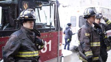 CHICAGO FIRE -- "The Tendency of a Drowning Victim" Episode 816 -- Pictured: (l-r) Alberto Rosendo as Blake Gallo, Jesse Spencer as Matthew Casey -- (Photo by: Adrian S. Burrows Sr./NBC)