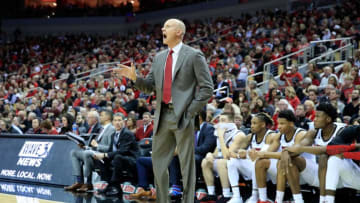 LOUISVILLE, KY - JANUARY 16: Chris Mack the head coach of the Louisville Cardinals gives instructions to his team against the Boston College Eagles at KFC YUM! Center on January 16, 2019 in Louisville, Kentucky. (Photo by Andy Lyons/Getty Images)