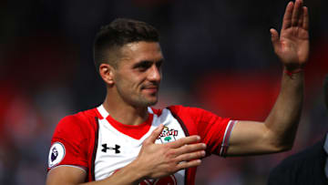 SOUTHAMPTON, ENGLAND - MAY 13: Dusan Tadic of Southampton shows appreciation to the fans after the Premier League match between Southampton and Manchester City at St Mary's Stadium on May 13, 2018 in Southampton, England. (Photo by Clive Mason/Getty Images)