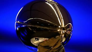 PHOENIX, AZ - FEBRUARY 02: A detail of the New England Patriots logo reflected in the Vince Lombardi trophy during a press conference with New England Patriots head coach Bill Belichick and Chevrolet Super Bowl XLIX MVP Tom Brady following the Patriots Super Bowl win over the Seattle Seahawks on February 2, 2015 in Phoenix, Arizona. (Photo by Jamie Squire/Getty Images)