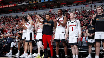 LOUISVILLE, KY - FEBRUARY 05: Louisville Cardinals players react from the bench during a game against the Wake Forest Demon Deacons at KFC YUM! Center on February 5, 2020 in Louisville, Kentucky. Louisville defeated Wake Forest 86-76. (Photo by Joe Robbins/Getty Images)