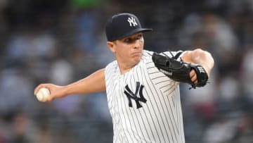 NEW YORK, NEW YORK - JULY 18: Chad Green #57 of the New York Yankees pitches during the first inning of game two of a doubleheader against the Tampa Bay Rays at Yankee Stadium on July 18, 2019 in the Bronx borough of New York City. (Photo by Sarah Stier/Getty Images)