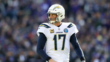 BALTIMORE, MARYLAND - JANUARY 06: Philip Rivers #17 of the Los Angeles Chargers looks on against the Baltimore Ravens during the first quarter in the AFC Wild Card Playoff game at M&T Bank Stadium on January 06, 2019 in Baltimore, Maryland. (Photo by Rob Carr/Getty Images)