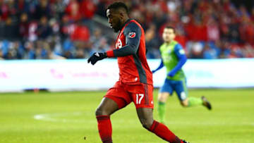 TORONTO, ON - DECEMBER 09: Jozy Altidore #17 of Toronto FC dribbles the ball during the 2017 MLS Cup Final against the Seattle Sounders at BMO Field on December 9, 2017 in Toronto, Ontario, Canada. (Photo by Vaughn Ridley/Getty Images)