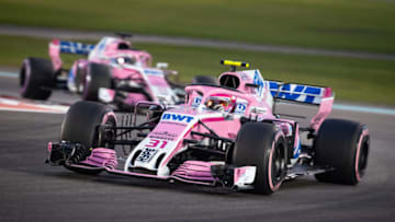 ABU DHABI, UNITED ARAB EMIRATES - NOVEMBER 25: Esteban Ocon of France driving the (31) Sahara Force India F1 Team VJM11 Mercedes leads Sergio Perez of Mexico driving the (11) Sahara Force India F1 Team VJM11 Mercedes on track during the Abu Dhabi Formula One Grand Prix at Yas Marina Circuit on November 25, 2018 in Abu Dhabi, United Arab Emirates. (Photo by Lars Baron/Getty Images)