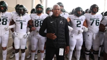 COLUMBUS, OHIO - NOVEMBER 20: Head coach Mel Tucker of the Michigan State Spartans waits walks with his players to the field to play the Ohio State Buckeyes at Ohio Stadium on November 20, 2021 in Columbus, Ohio. (Photo by Gregory Shamus/Getty Images)