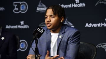 ORLANDO, FL - FEBRUARY 14: Markelle Fultz speaks to the media during the press conference on February 14, 2019 at Amway Center in Orlando, Florida. NOTE TO USER: User expressly acknowledges and agrees that, by downloading and or using this photograph, User is consenting to the terms and conditions of the Getty Images License Agreement. Mandatory Copyright Notice: Copyright 2019 NBAE (Photo by Fernando Medina/NBAE via Getty Images)