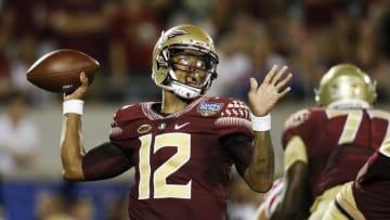 Sep 5, 2016; Orlando, FL, USA; Florida State Seminoles quarterback Deondre Francois (12) throws the ball in the second quarter against the Mississippi Rebels at Camping World Stadium. Mandatory Credit: Logan Bowles-USA TODAY Sports
