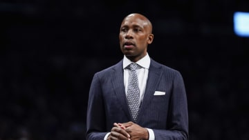 Head coach Jacque Vaughn of the Brooklyn Nets looks on against the Chicago Bulls in the first half at Barclays Center on March 08, 2020 in New York City. NOTE TO USER: User expressly acknowledges and agrees that, by downloading and or using this photograph, User is consenting to the terms and conditions of the Getty Images License Agreement. (Photo by Steven Ryan/Getty Images)