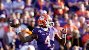 CLEMSON, SC - NOVEMBER 05: Deshaun Watson #4 of the Clemson Tigers looks to pass during the game against the Syracuse Orange at Memorial Stadium on November 5, 2016 in Clemson, South Carolina. (Photo by Tyler Smith/Getty Images)