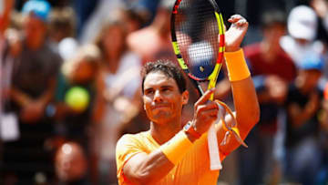 ROME, ITALY - MAY 18: Rafael Nadal of Spain celebrates after defeating Fabio Fognini of Italy his Quarter Final match during day six of The Internazionali BNL d'Italia 2018 at Foro Italico on May 18, 2018 in Rome, Italy. (Photo by Julian Finney/Getty Images)