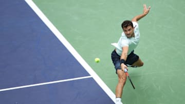 SHANGHAI, CHINA - OCTOBER 13: Grigor Dimitrov of Bulgaria returns a shot during Men's singles quarter final mach against Rafael Nadal of Spain on day six of 2017 ATP Shanghai Rolex Masters at Qizhong Stadium on October 13, 2017 in Shanghai, China. (Photo by Lintao Zhang/Getty Images)