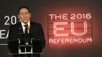 MANCHESTER, ENGLAND - JUNE 24: Chief Executive of Manchester City Council Sir Howard Bernstein announces the northwest results as the LEAVE campaign is the forecasted winner of the EU referendum at Manchester Town Hall on June 24, 2016 in Manchester, England. The results from the historic EU referendum are awaiting a final declaration and the United Kingdom is projected to have voted to LEAVE the European Union. (Photo by Christopher Furlong/Getty Images)