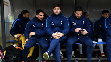 ROCHDALE, ENGLAND - FEBRUARY 18: Mauricio Pochettino, Manager of Tottenham Hotspur during The Emirates FA Cup Fifth Round match between Rochdale and Tottenham Hotspur on February 18, 2018 in Rochdale, United Kingdom. (Photo by Gareth Copley/Getty Images)