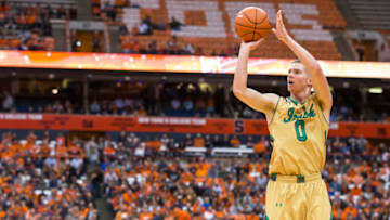 SYRACUSE, NY - JANUARY 28: Rex Pflueger #0 of the Notre Dame Fighting Irish shoots the ball during the first half against the Syracuse Orange on January 28, 2016 at The Carrier Dome in Syracuse, New York. (Photo by Brett Carlsen/Getty Images)