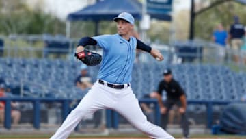PORT CHARLOTTE, FL - FEBRUARY 26: Blake Snell #4 of the Tampa Bay Rays pitches during a Grapefruit League spring training game against the Minnesota Twins at Charlotte Sports Park on February 26, 2020 in Port Charlotte, Florida. The Twins defeated the Rays 10-8. (Photo by Joe Robbins/Getty Images)