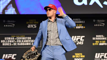 NEW YORK, NY - NOVEMBER 01: Colby Covington poses on stage during the UFC 245 press conference at the Hulu Theatre at Madison Square Garden on November 1, 2019 in New York, New York. (Photo by Josh Hedges/Zuffa LLC via Getty Images)