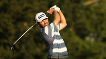 NORTON, MASSACHUSETTS - AUGUST 22: Louis Oosthuizen of South Africa plays his shot from the 17th tee during the third round of The Northern Trust at TPC Boston on August 22, 2020 in Norton, Massachusetts. (Photo by Maddie Meyer/Getty Images)