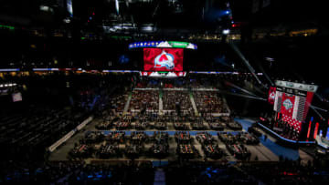 VANCOUVER, BC - JUNE 21: A general view of the draft floor prior to the Colorado Avalanche pick during the first round of the 2019 NHL Draft at Rogers Arena on June 21, 2019 in Vancouver, British Columbia, Canada. (Photo by Jonathan Kozub/NHLI via Getty Images)