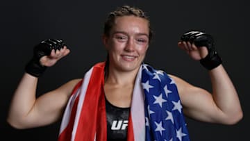 ROCHESTER, NY - MAY 18: Aspen Ladd poses for a portrait backstage after her victory over Sijara Eubanks during the UFC Fight Night event at Blue Cross Arena on May 18, 2019 in Rochester, New York. (Photo by Mike Roach/Zuffa LLC/Zuffa LLC via Getty Images)