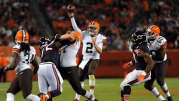 Aug 28, 2014; Cleveland, OH, USA; Cleveland Browns quarterback Johnny Manziel (2) at FirstEnergy Stadium. Mandatory Credit: Ken Blaze-USA TODAY Sports