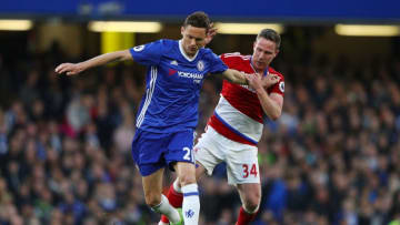 LONDON, ENGLAND - MAY 08: Nemanja Matic of Chelsea and Adam Forshaw of Middlesbrough during the Premier League match between Chelsea and Middlesbrough at Stamford Bridge on May 8, 2017 in London, England. (Photo by Ian Walton/Getty Images)