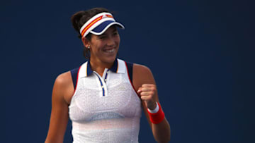 NEW YORK, NY - SEPTEMBER 01: Garbine Muguruza of Spain celebrates her third round match win over Magdalena Rybarikova of Slovakia on Day Five of the 2017 US Open at the USTA Billie Jean King National Tennis Center on September 1, 2017 in the Flushing neighborhood of the Queens borough of New York City. (Photo by Clive Brunskill/Getty Images)
