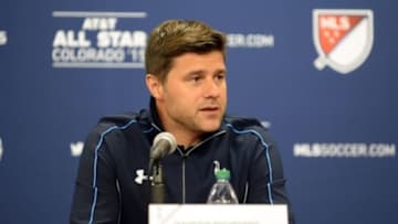 Jul 29, 2015; Denver, CO, USA; Tottenham Hotspur head coach Mauricio Pochettino speaks to media after the 2015 MLS All Star Game at Dick's Sporting Goods Park. MLS All Stars defeated Tottenham Hotspur 2-1. Mandatory Credit: Ron Chenoy-USA TODAY Sports