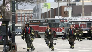 CHICAGO FIRE -- "Keep You Safe" Episode 1017 -- Pictured: (l-r) Chris Mansa as Mason, Miranda Rae Mayo as Stella Kidd, Christian Stolte as Mouch -- (Photo by: Adrian S. Burrows Sr./NBC)