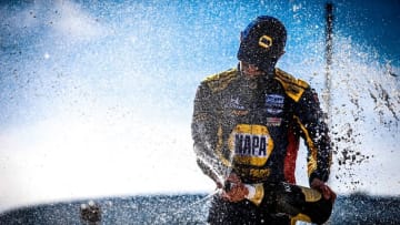 Alexander Rossi celebrates after winning the Acura Grand Prix of Long Beach. Photo Credit: Shawn Gritzmacher/Courtesy of IndyCar.